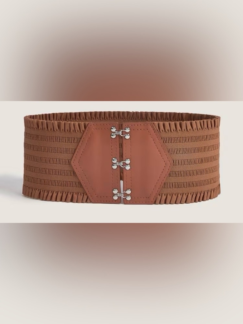 10 x 82 cm NWT Wide Camel Ruffled Edge Elastic Waist Belt w/ Hook & Eye Closure